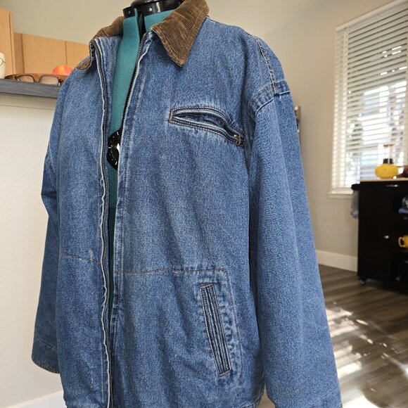🧥Eagles Ridge Outfitters Long Denim Jacket – Quilted Lining – Size XL